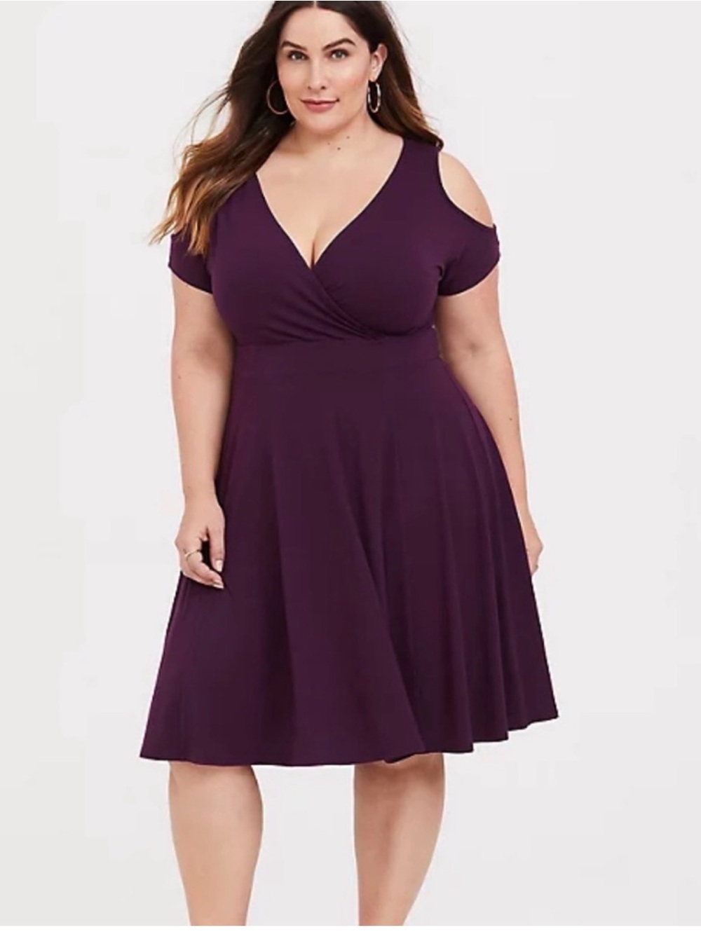 torrid Plum Cold-Shoulder Wrap-Style Midi Dress